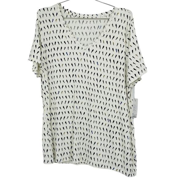 Apt. 9 White Allover Novelty Print Bird V-Neck Essential Tee Shirt - Picture 1 of 4
